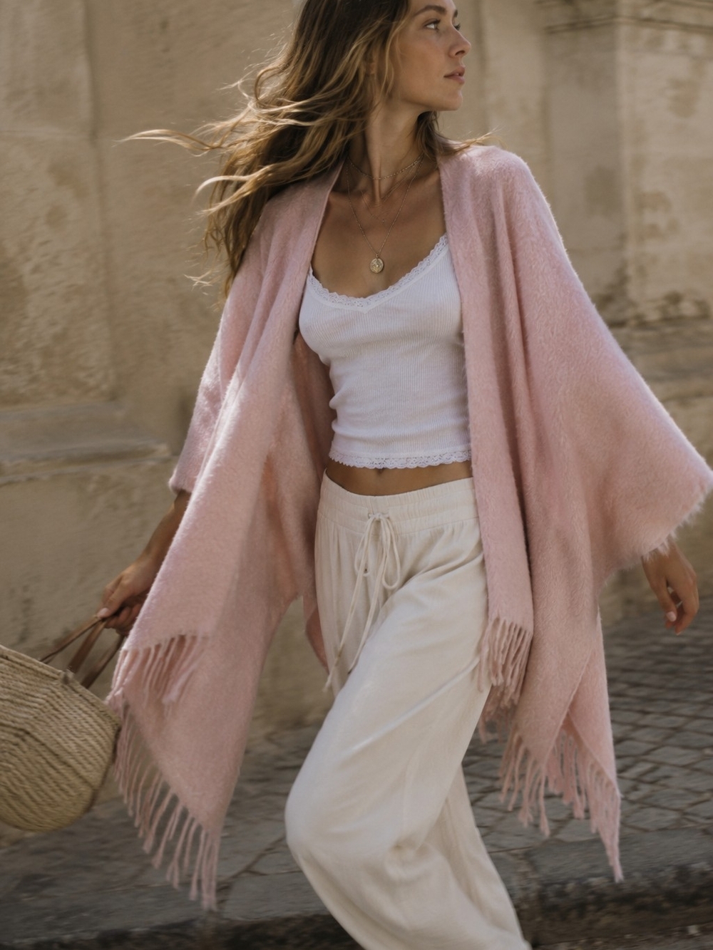 Echo Pink Knit Scarf with Fringe
